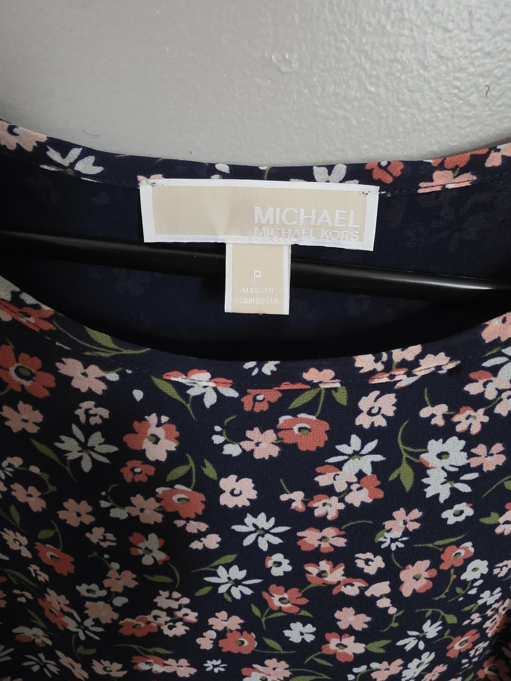 Michael Kors Navy Floral Layered-Hem Blouse - Picture 2 of 4